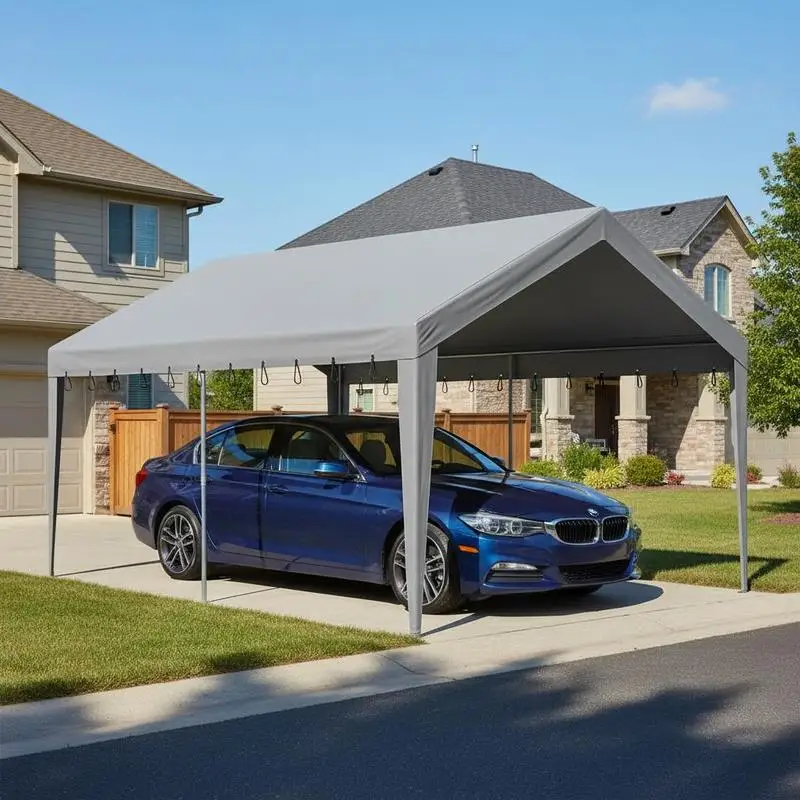 Tente de garage pour voiture, 3 x 6 m, tente de toit pour garage, imperméable et anti-UV, installation facile avec sangles de tension, gris (seulement la couverture de toit, structure non incluse)