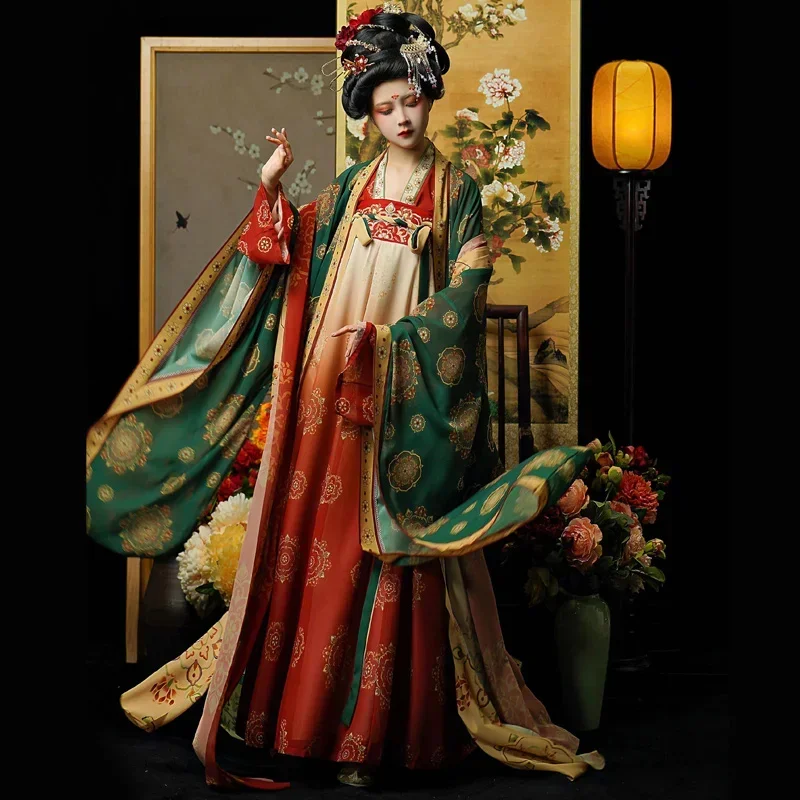 معطف Hanfu Tang Dynasty للنساء ، تنورة مكسورة بطول الصدر بأكمام كبيرة ، Han Fu للصيف ، أصلي ، جديد ،