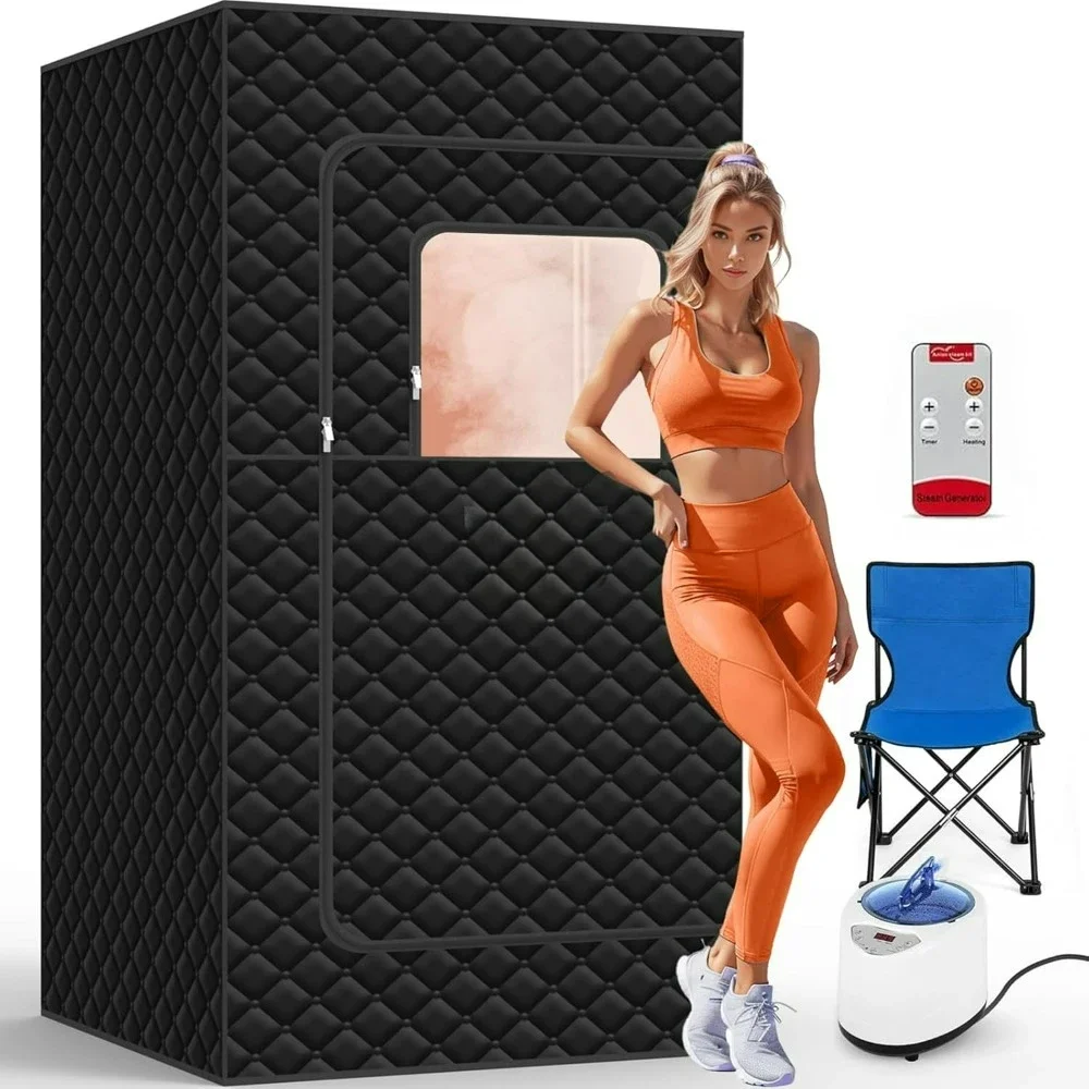 Full Body Portable Sauna for Home Spa Sauna Box Sauna Tent with 3L 1500W Steamer Remote Control Folding Chair Upgraded Indoor