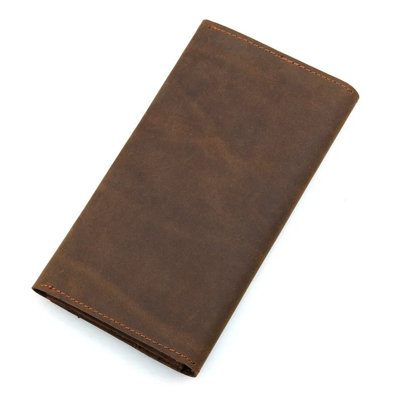 Camida Personalized Men's Genuine Long Crazy Horse Money Clip Passport Cover Leather Wallet Business Card Id Holders Pursess