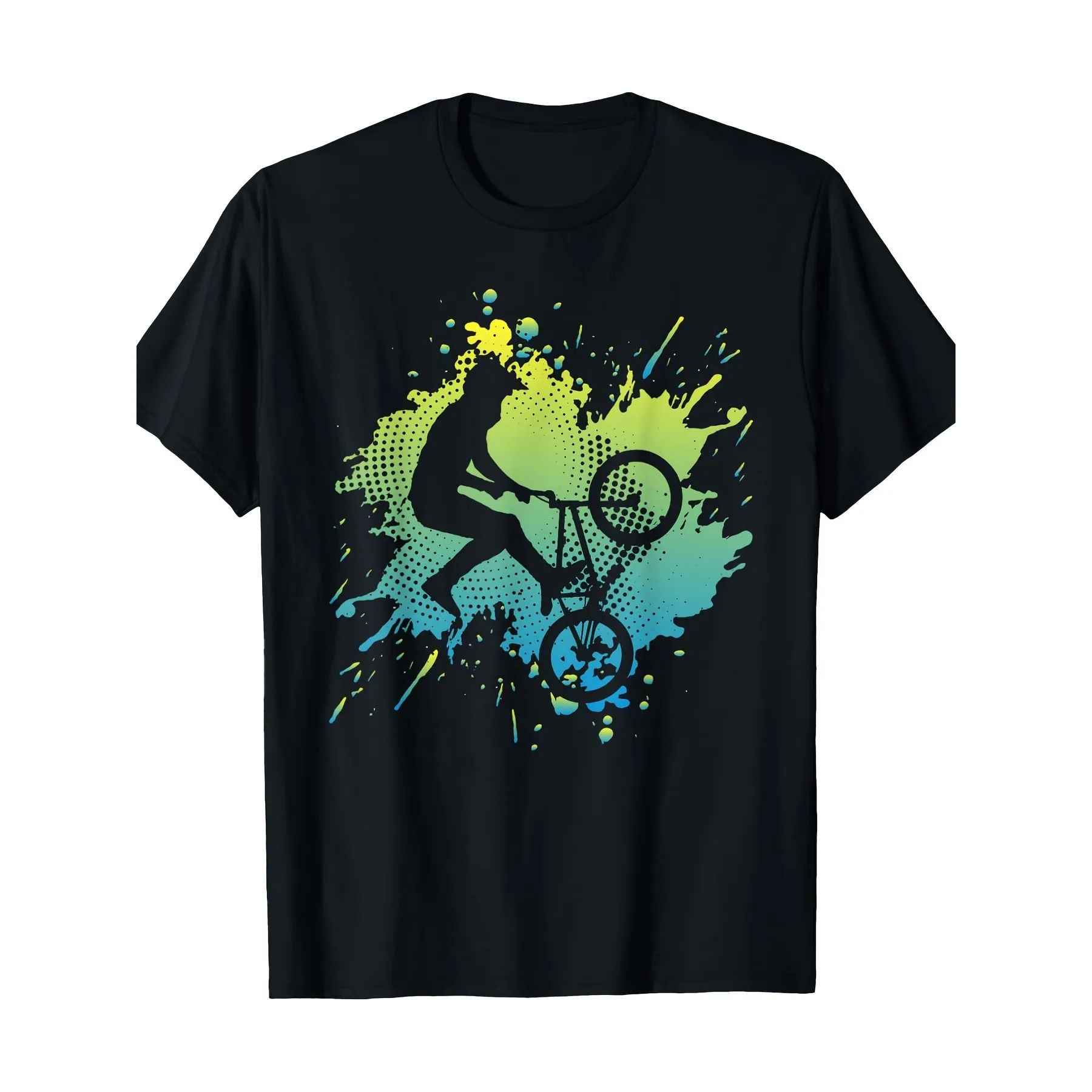 

Cyclist Stunt Graphic Tee Men Cotton Short Sleeve Breathable Street Style T-Shirt