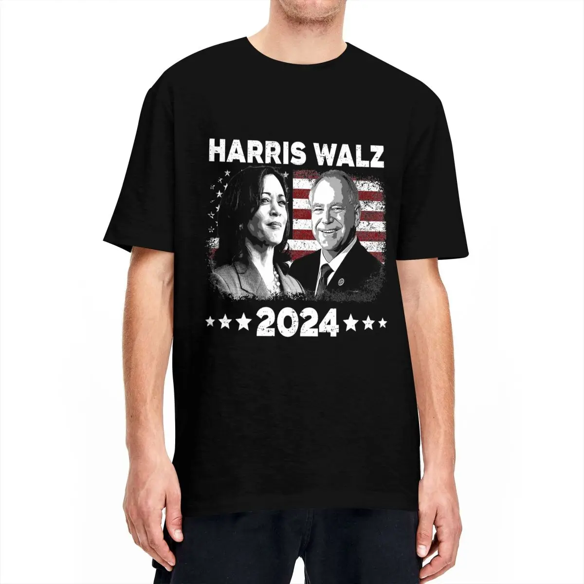 Harris Walz 2024 Presidential Election Tshirt Men Cotton Tops Ullzang O-neck Short Sleeve