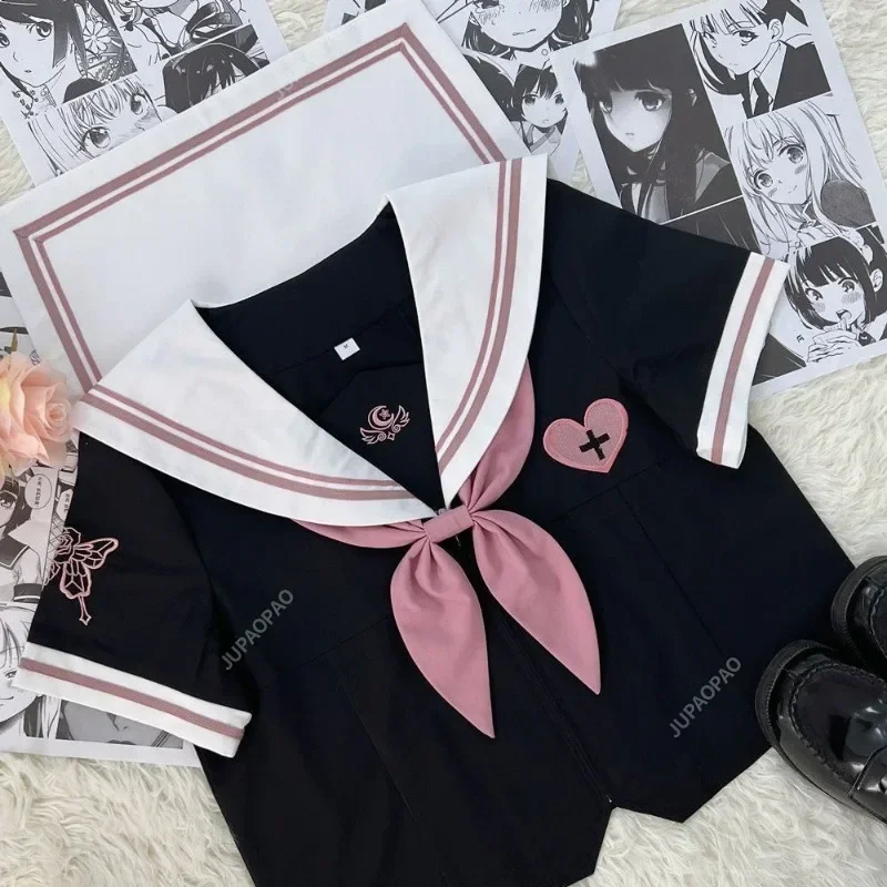 Japanische Schuluniform Jugend Mädchen JK Anzug Ins Stil Sexy Frühling und Herbst Rosa Krawatte Weißer Matrosenanzug Damen Langarmanzug