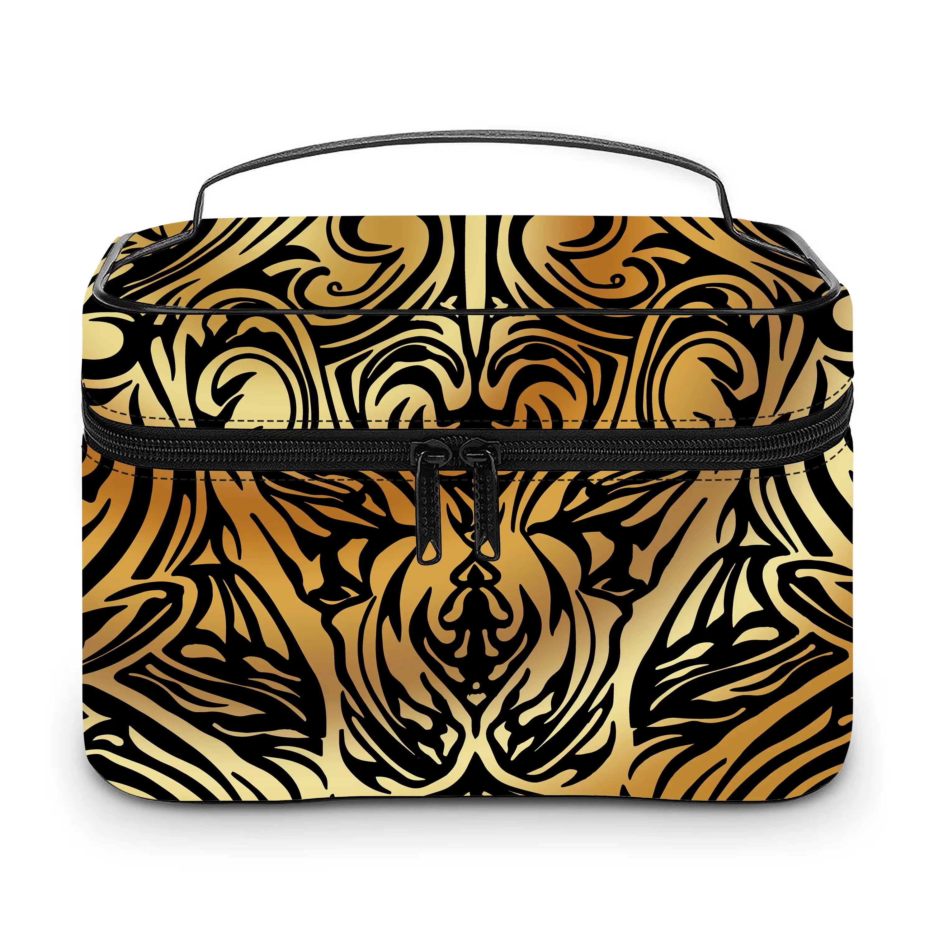 High Quality Custom PU Leather Waterproof Cosmetic Bag Hawaii Polynesian Print Large Capacity Cosmetic Zipper Travel Makeup Bag