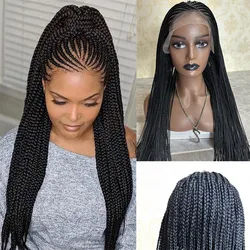 Nowe syntetyczne koronkowe peruki z przodu Pudełko plecione peruki Cornrow Braid Wig dla czarnych kobiet Bez węzłów Warkocze Party Peruka Baby Hair Codziennego użytku