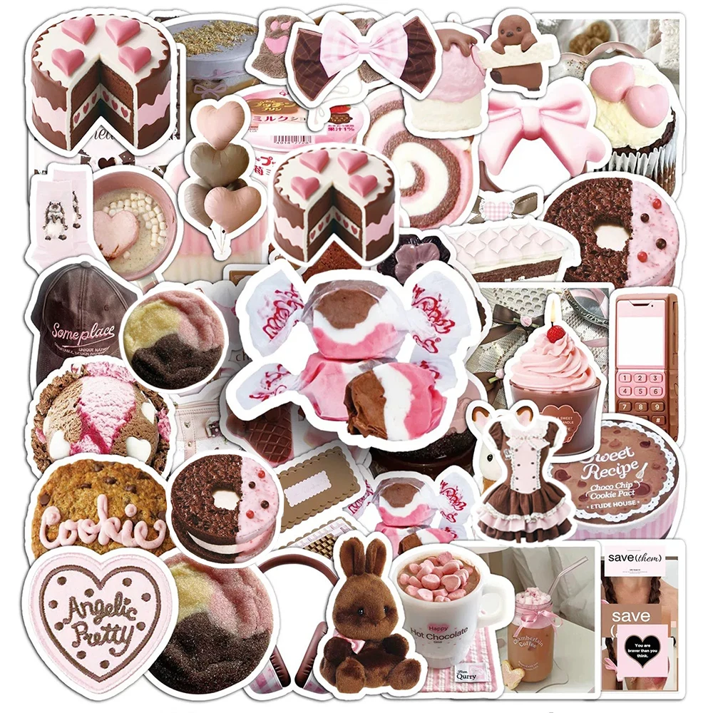 

10/30/50pcs INS Style Pink Dessert Chocolate Cake Stickers Aesthetic Decals Decoration DIY Suitcase Luggage Laptop Cute Sticker