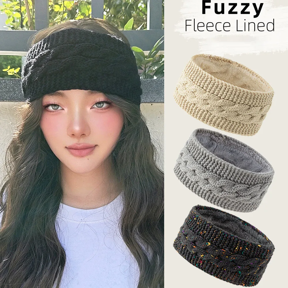 1-teiliges wintergestricktes, klobiges Stirnband, gehäkelt, Turban, gestrickter Ohrenwärmer mit Plüschfutter, Ohrenschützer, Strumpffüller für kaltes Wetter