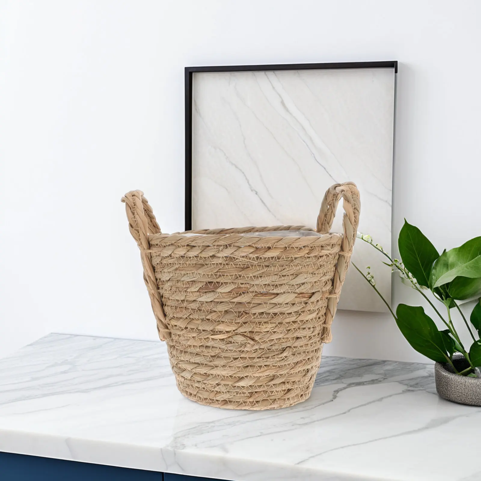 1Pcs Straw Flowerpot 20Cm Retro Planter Indoor Storage Multipurpose Braided Seagrass Basket Flowerpot Bucket for Table Shelves