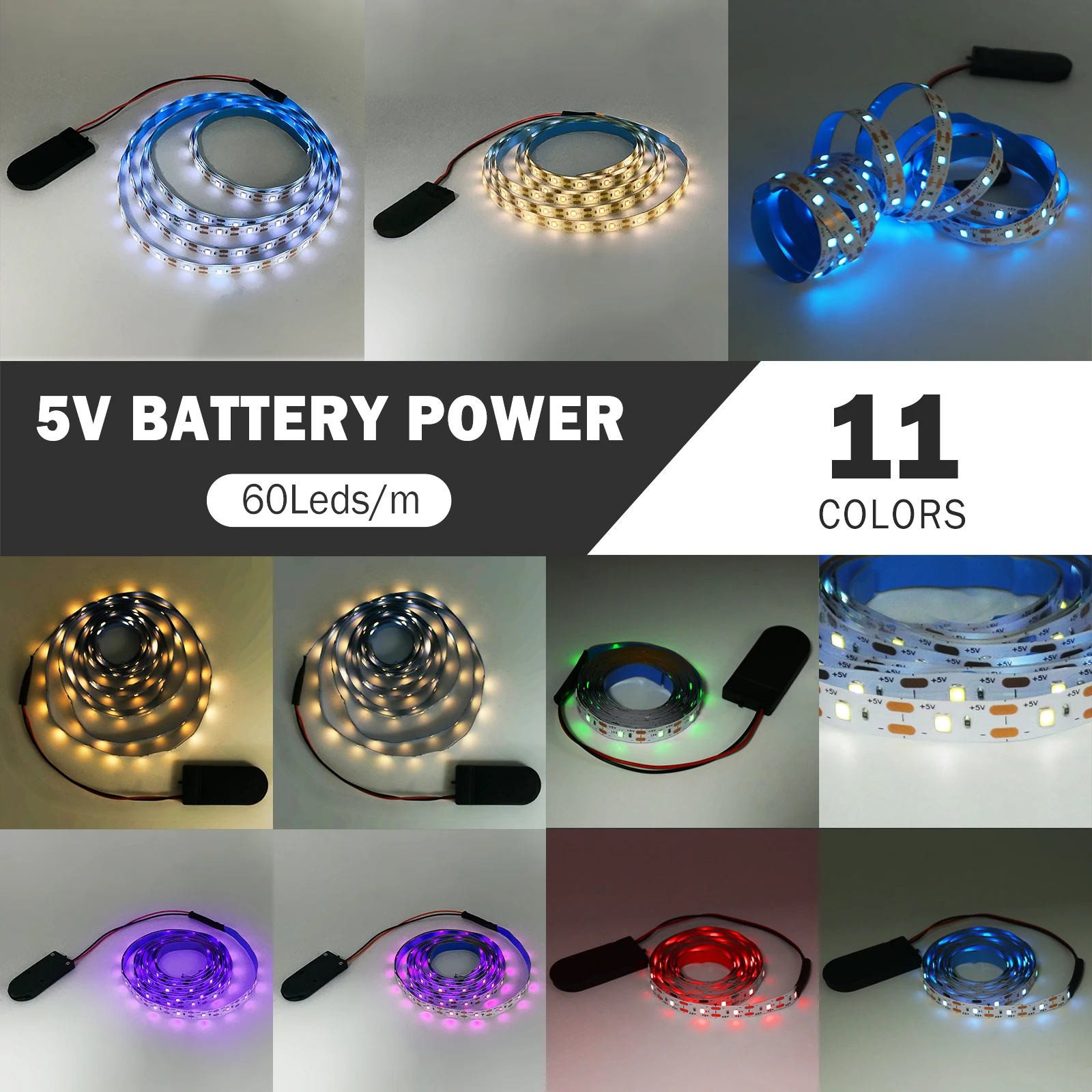 DC5V Battery Powered LED Strip 2835 Flexible Tape Ribbon 60LEDs Waterproof Ribbbon Rope TV BackLight Cabinet Night Light