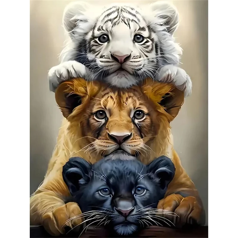 Rahmenloses, quadratisches Diamant-Mosaik mit Tiger-Motiv, DIY-Diamantmalerei, Löwen-Kreuzstich, Leoparden-Stickerei, Heimdekoration