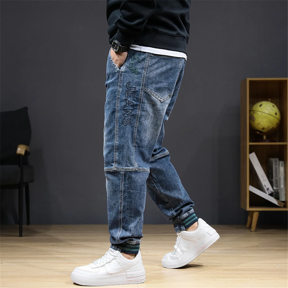 8XL Plus Size Jeans Men Baggy Denim Pants Fashion Casual Embroidery Design Stretch Waist Jeans Big Size 8XL
