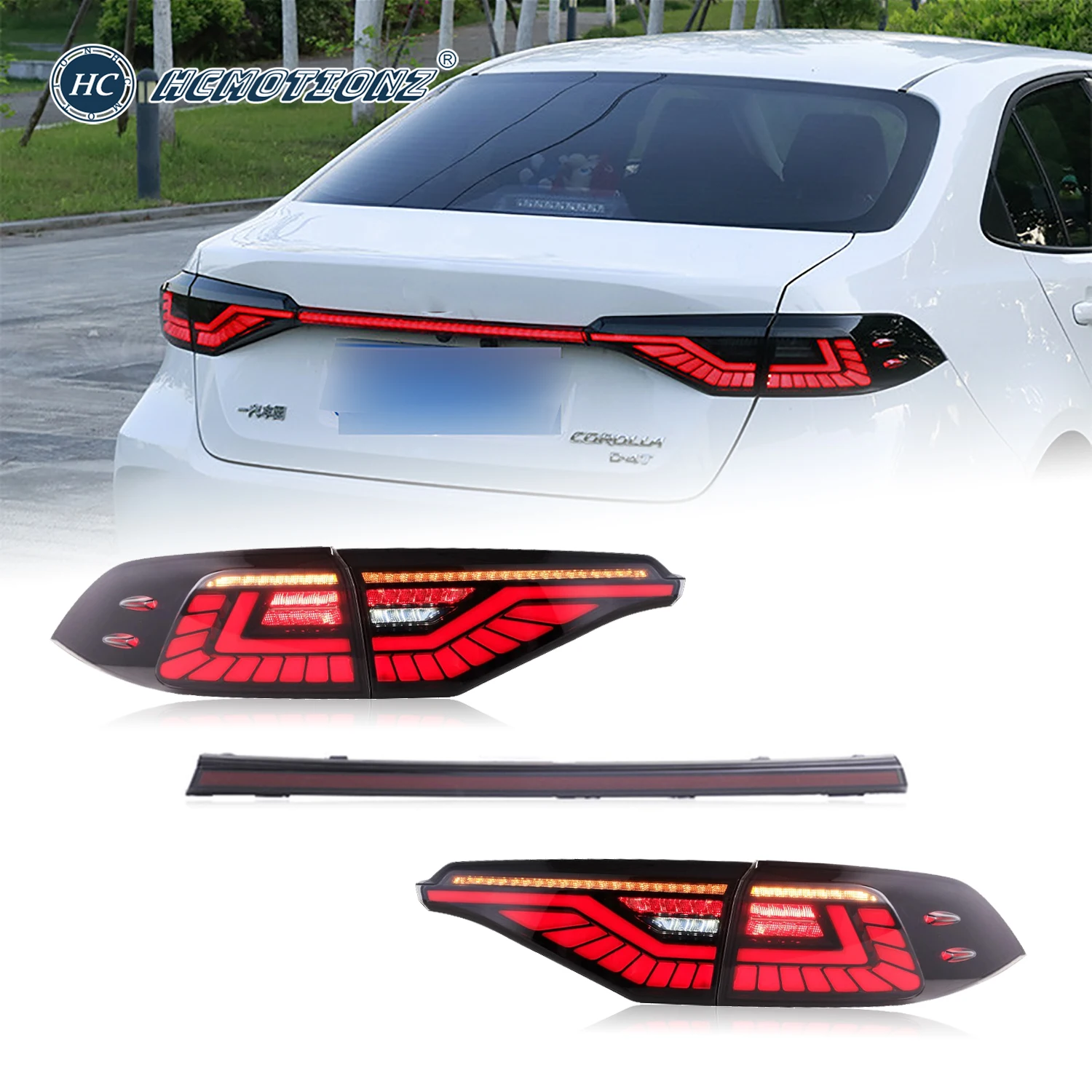 

HCMOTIONZ Tail Lights for Toyota Corolla Middle East Edition 2020-2022 DRL Car Back Lamps Assembly with Spoiler Accessories