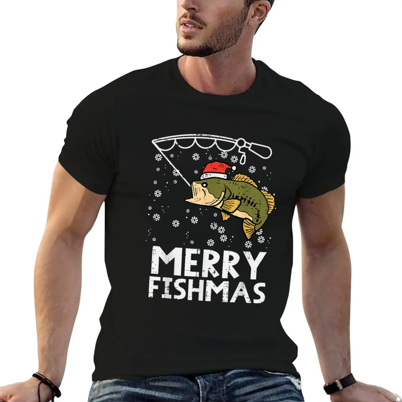 

Merry Fishmas Fish Fishing Xmas PJs Christmas Pajama Dad Men T-Shirt t shirt custom print t shirt man cotton T-Shirt