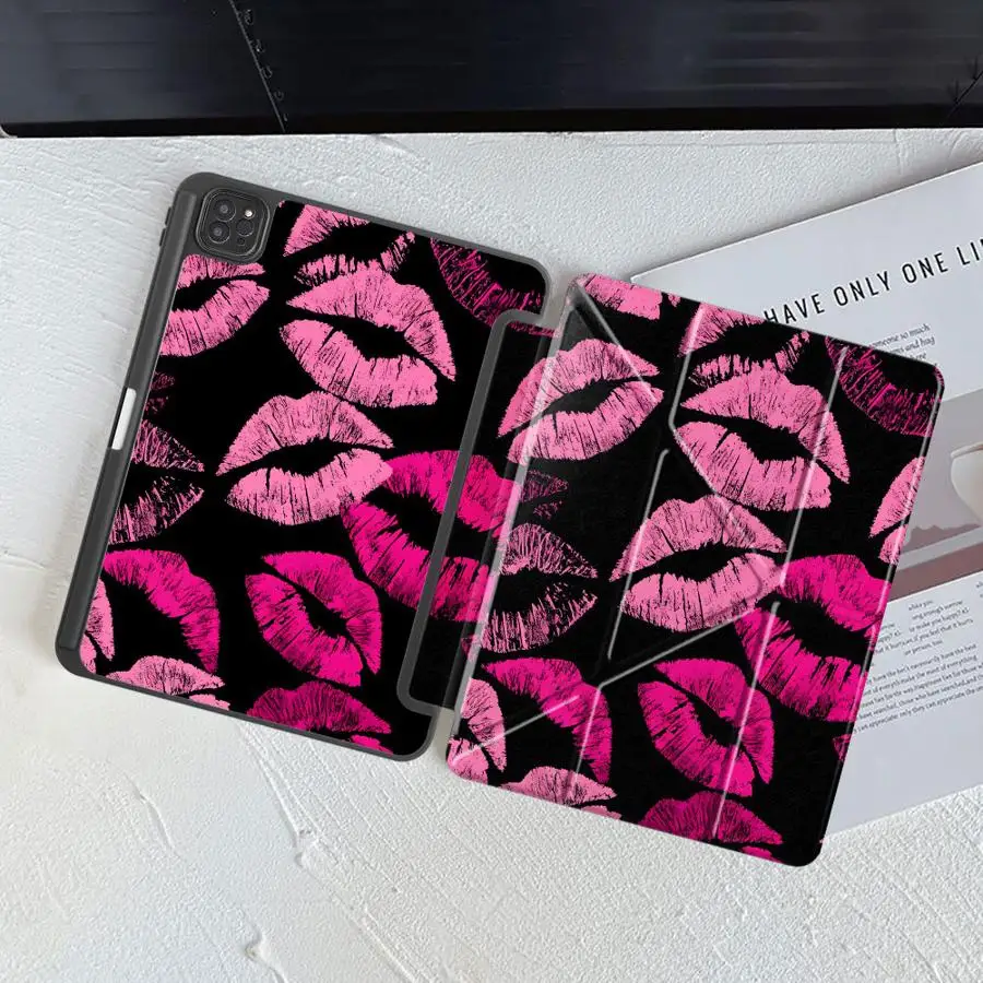 Holder Cover Tablet Case For iPad Pro 2025 Air 4 5 M3 M2 1 2 M4 11inch Pro 11th 10th 9th 8th 7th 12.9inch Mini 6 7 Pink Lips