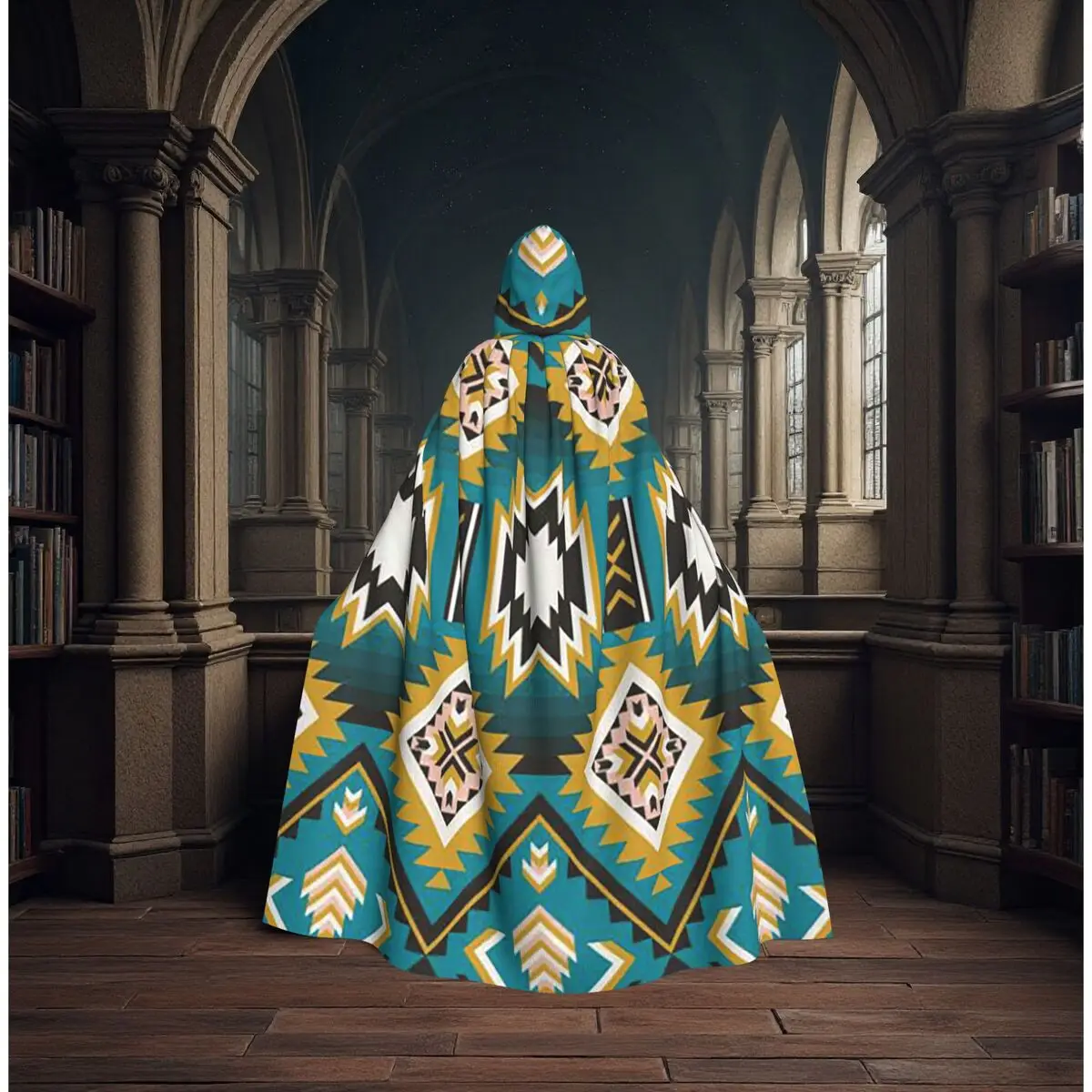 

Aztec Tribal Intricate Tribal Patterns Long Hooded Cloak Witch Medieval Costume Cosplay Cape HalloweenVampire Adult Unisex