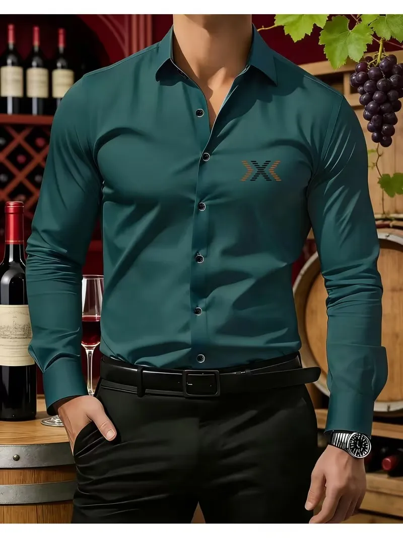Men's Slim-Fit Long-Sleeve Business Casual Shirt Wrinkle-Resistant Formal Shirt 5 Color Options Sizes S-XXL