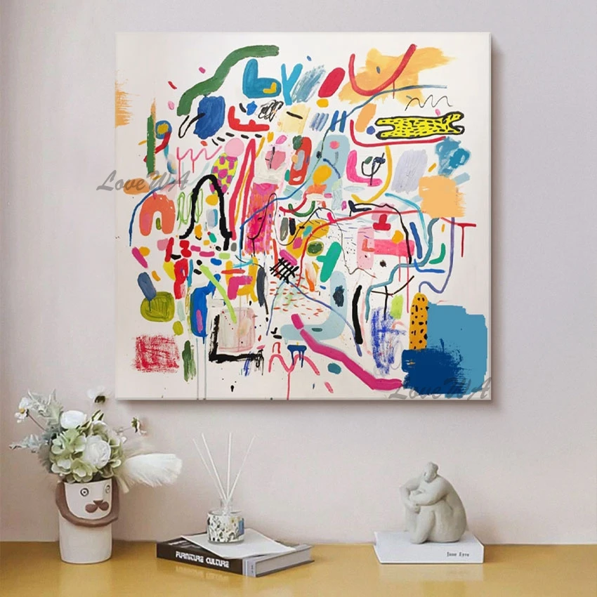 

Canvas Wall Art Painting Colorful Line Texture Modern Abstract Acrylic Painting Art Picture Frameless Kids Room Decoration