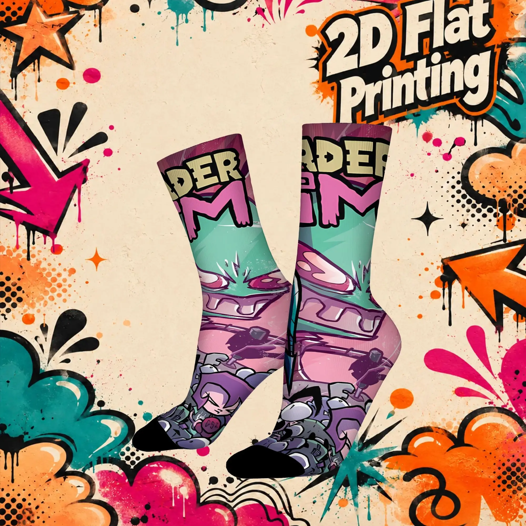 Invader Zim Anime Vintage  Street Style Novelty Pattern Mid-calf Winter Sock Sports Socks