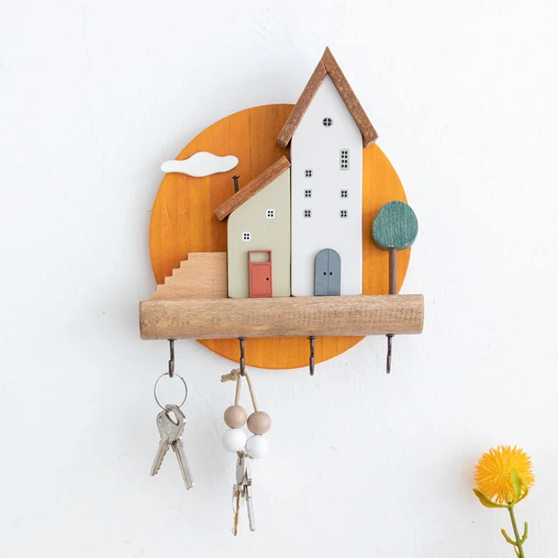 

Cartoon Solid Wood Key Storage Holder Rack Indoor Porch Wall Hanging Hat Bag Coat Hanger Home Entrance Decor Decorative Hook