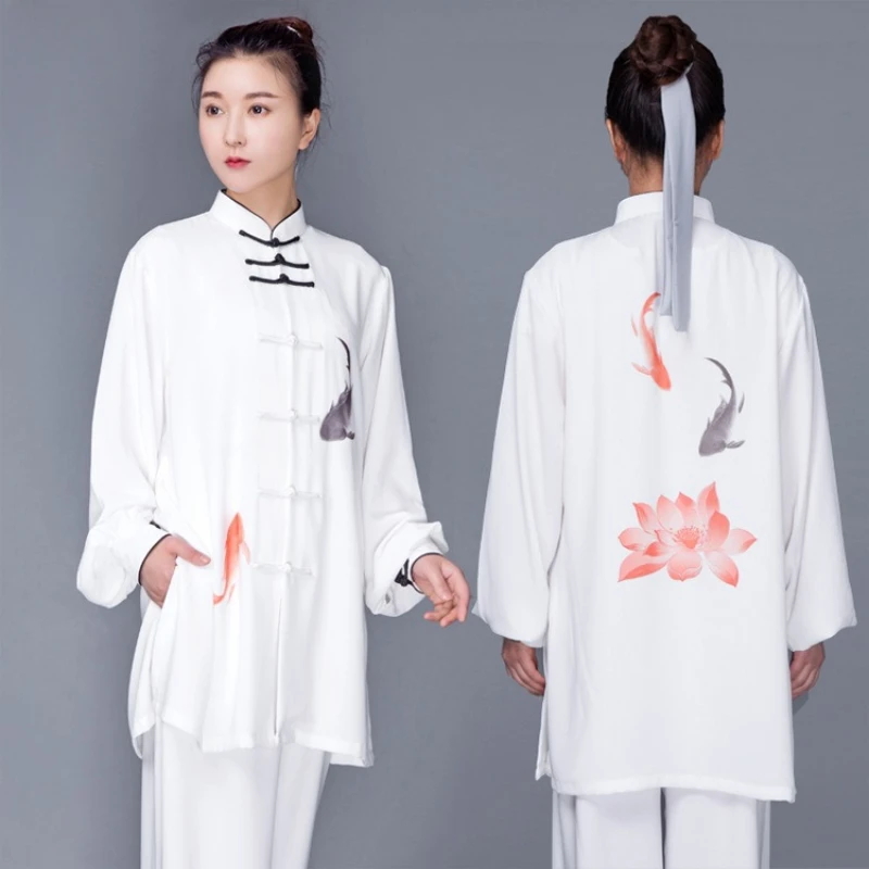 2025 chinese kung fu uniform traditional flower koi print wushu tai chi kungfu uniform outdoor walking tai chi exercise practice
