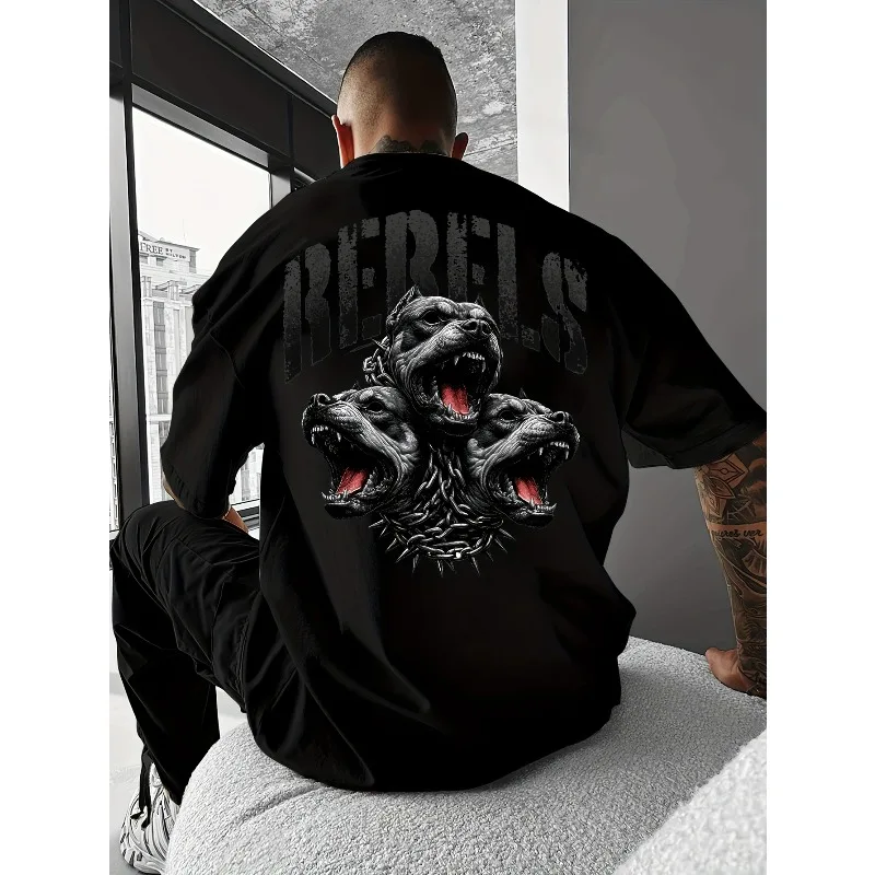 Rebels Three Headed Dog Grafik-T-Shirt für Herren, atmungsaktiv, 100 % Baumwolle, perfekt für Sommer-Streetwear im urbanen Stil – Detail 3