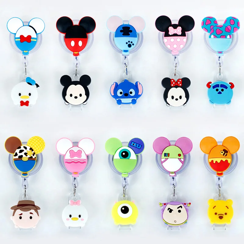 Soporte de tarjeta de identificación de Mickey, Minnie, Donald, Daisy, Clip de palanca escalable, tarjeta de empleado, tarjeta de pecho de Doctor, enfermera, tarjeta de autobús de Estudiante