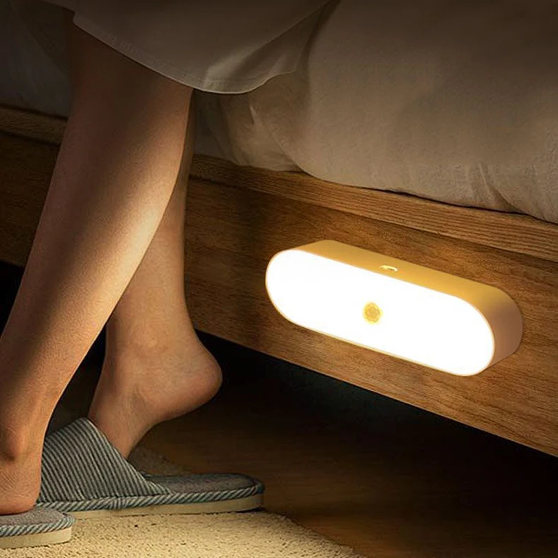 

Перезаряжаемый датчик движения, светодиодный барный светильник, индукционный ночник, портативный беспроводной магнитный светильник для шкафа для кухни, прикроватная тумбочка