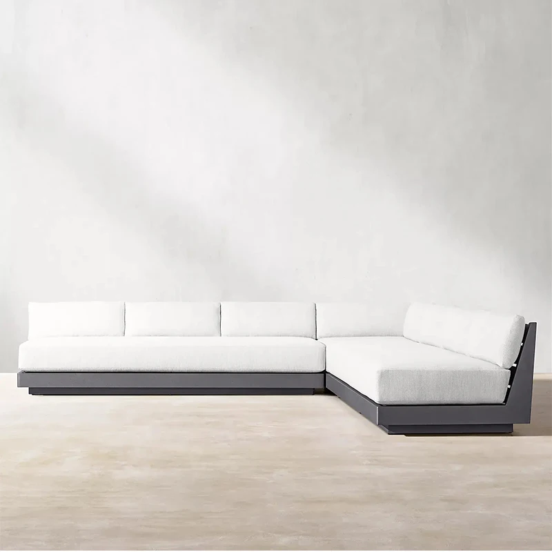 Morden Simple Metal Outdoor L-shape Sofa Set Anti-corrosion Aluminum Sectional Sofas Patio Garden Sofa