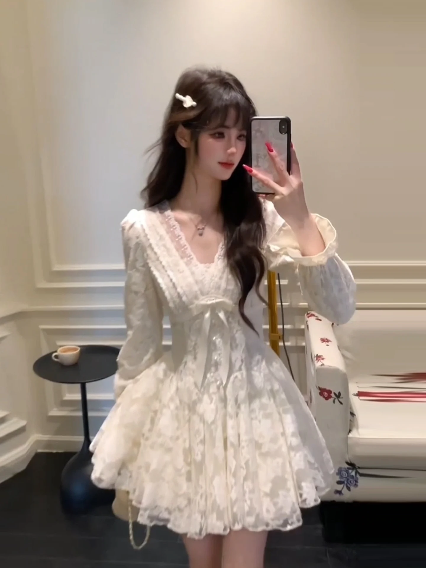 

XZY Sweet plus Size Lace Waist Cinched Dress Women's 26 Spring Birthday Princess Fluffy Short Skirt Ball Gown Style V Neck Zi...