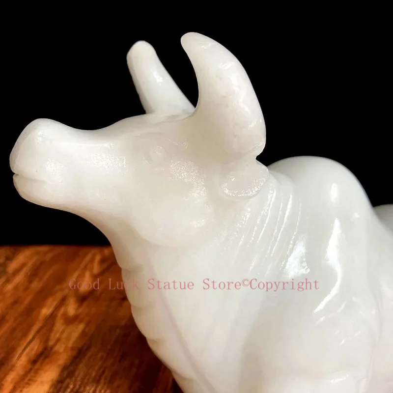 HOME company OFFICE mascot high grade White jade GOOD LUCK Wall Street Bull finance stock market cattle sculpture