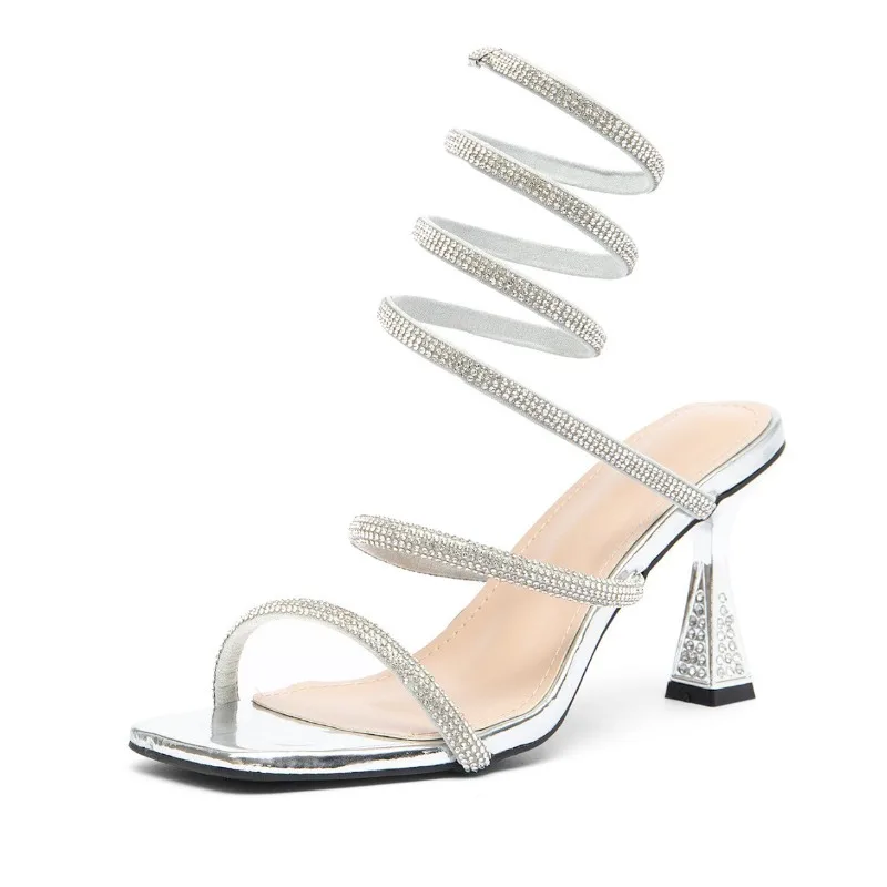 

Fashion Summer Snake Twine Around Crystal Women Sandals Luxury Rhinestones Thin High Heels Gladiator Sandals Party Prom Shoes