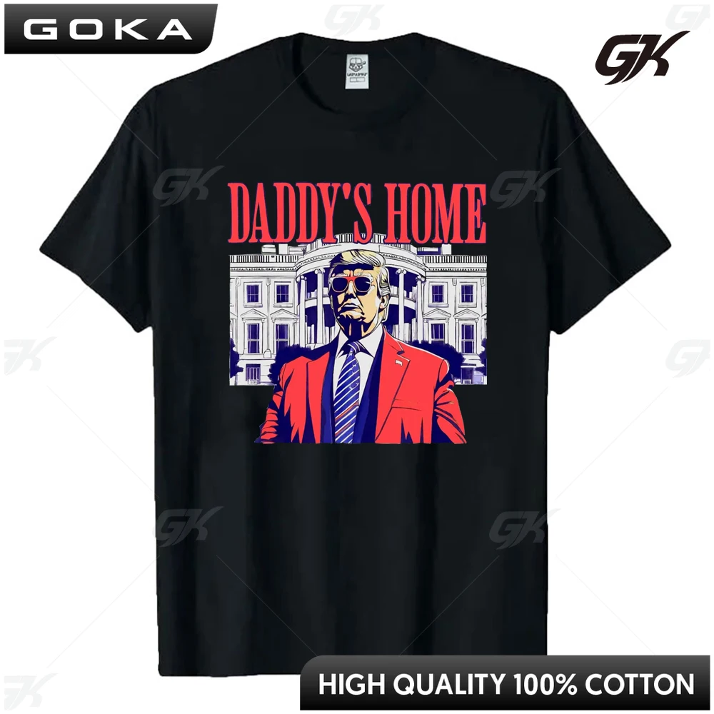 Donald Trump Daddy's Home Print Shirts Santa Hat Autumn Graphic T Shirts Unisex Tees Trump Make Christmas Cotton Streetwear