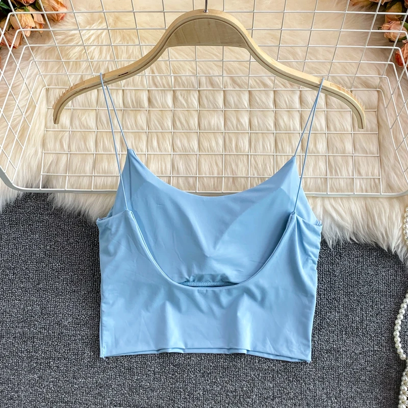 Women Crop Tops Sexy Solid Color Camisole Ice Silk Tube Top Seamless Sports Tank Top Wireless Underwear Padded Bra Bralette Vest