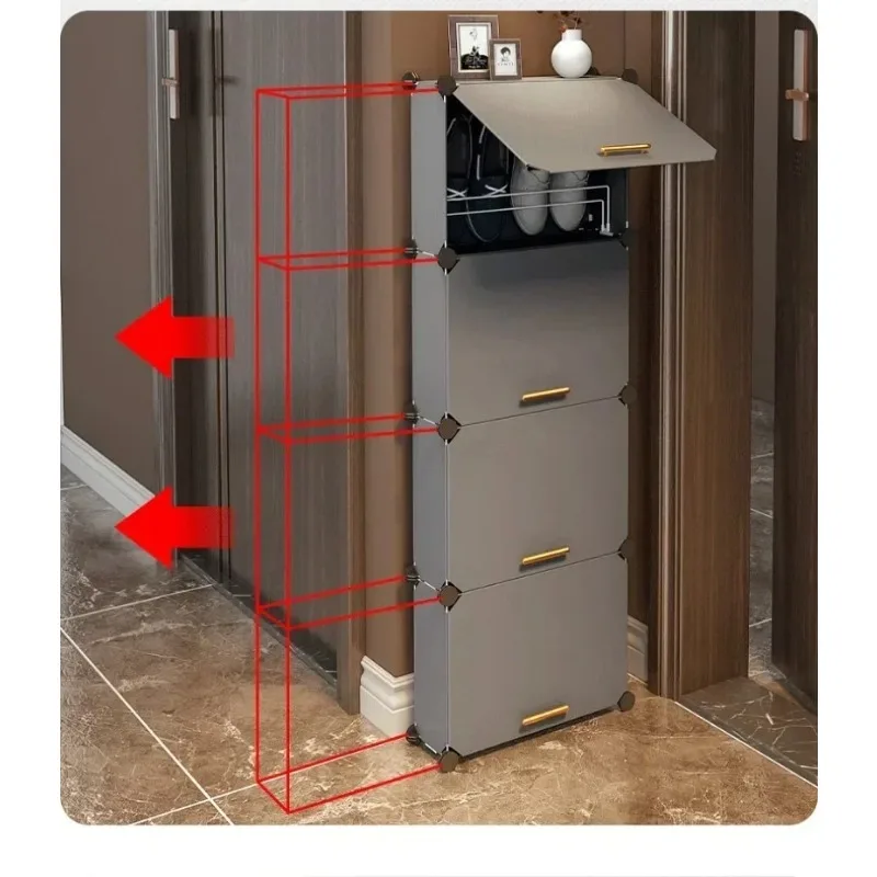 ドア付きポータブルシューズラック,防塵,積み重ね可能,多層,プラスチック,調整可能なオーガナイザー