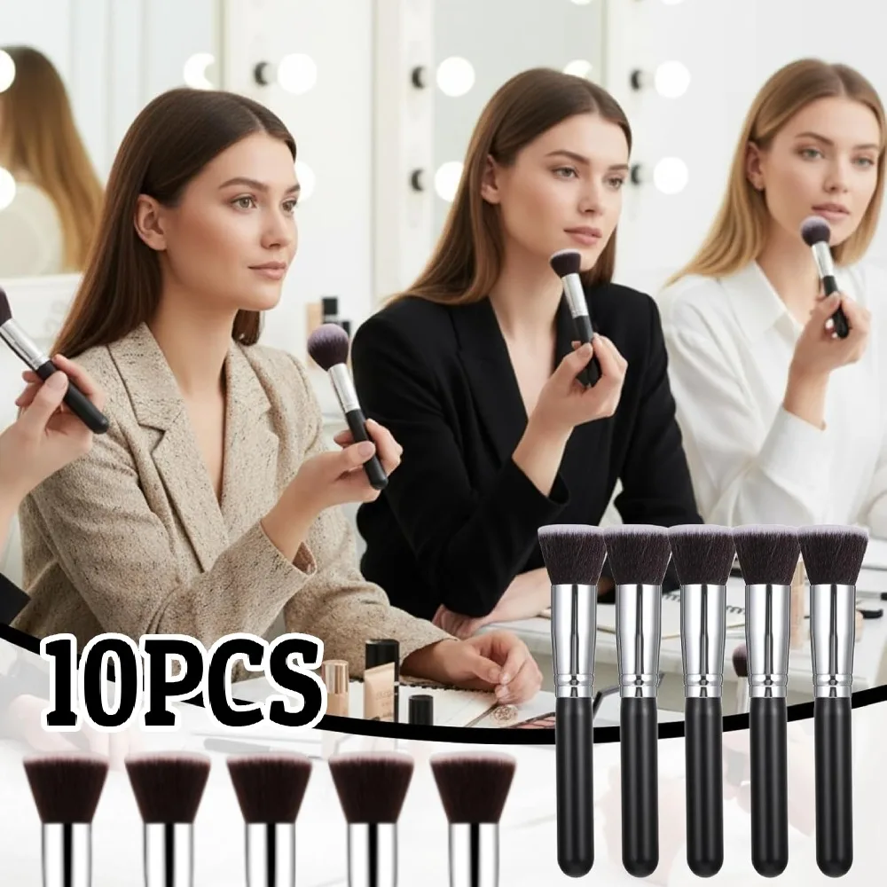 

Набор из 10 плоских кистей для макияжа: для тональной основы, теней, контуринга и румян (оптом)