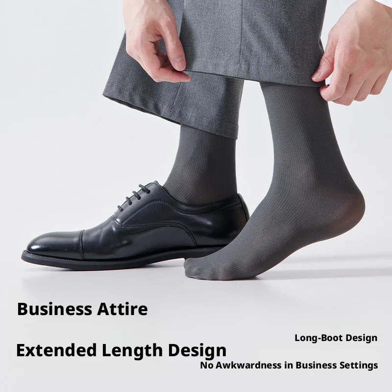 5Pairs Men's Breathable Mesh Ice Silk Socks Summer Thin Anti Odor Moisture Wicking Solid Color Business Casual Mid Calf Socks view 6