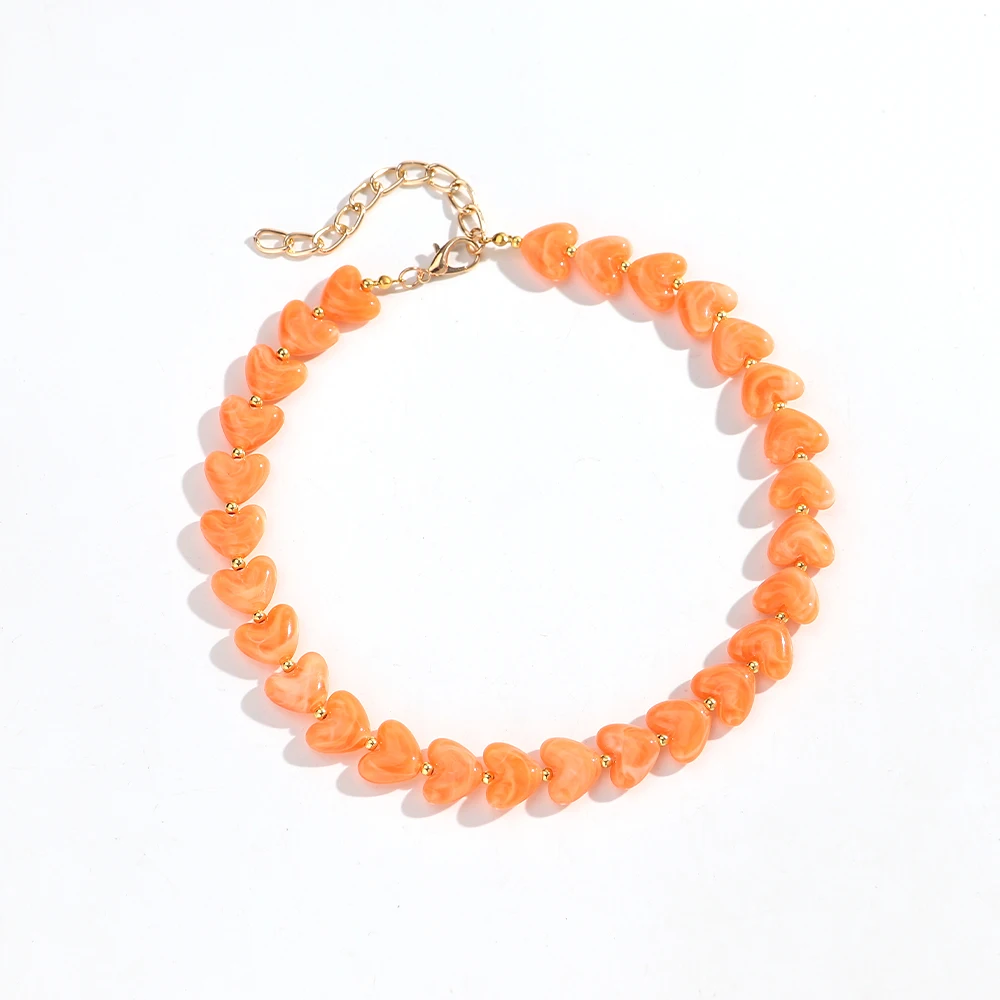 Niedliche Goldene Edelstahl-Halskette mit Bunten Herz-Perlen, Geometrische Herz-Perlen Choker-Halsketten für Frauen, Schmuckgeschenke – Detail 9