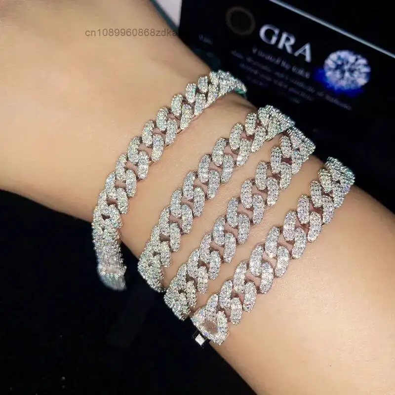 Fashion Moonshaped 2-Row 8mm Cuban Link Chain with Silica Soldier Design 925 Silver Moissanite..