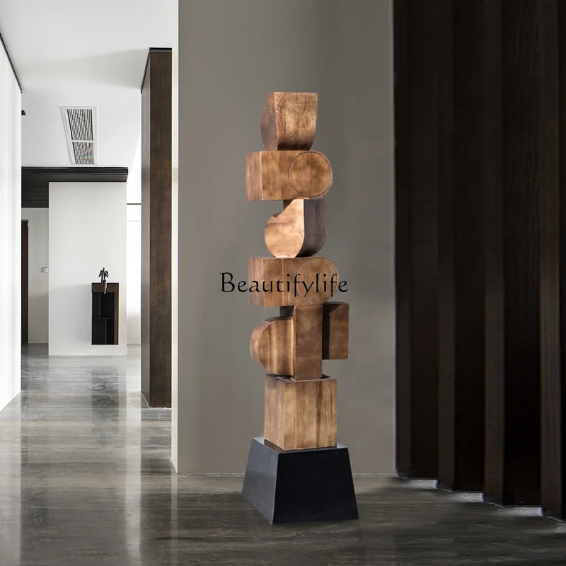 

Infinity pillar wood carving ornament floor installation hotel lobby decoration creative geometric sculpture artwork