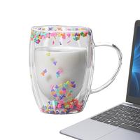 Double Walled Glass Coffee Mugs 350ml Aesthetic Clear Insulated Glass Coffee Mug Lightweight Large Capacity Glass Cup for Hot