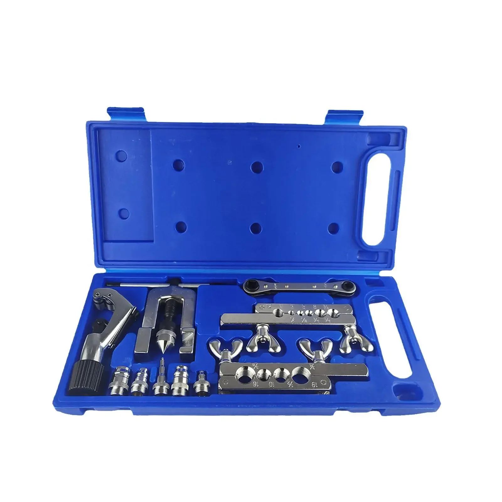 

Multi-purpose pipe tool set: for HVAC, plumbing and copper pipe flaring, includes pipe cutter and ratchet spanner.