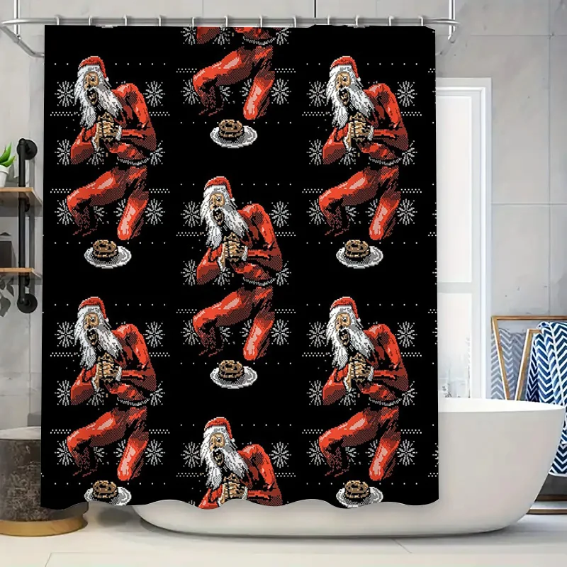 

Bathroom Shower Curtain Vintage Santa Claus Pattern Waterproof Decor Festive Holiday Home Textile Washable Fabric Wall Hanging