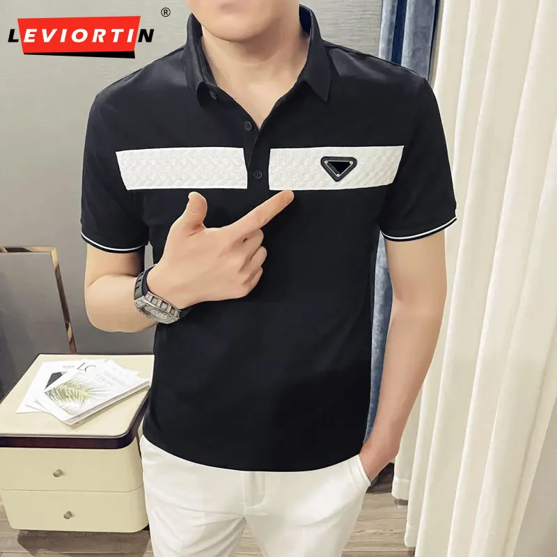 

2024 Summer New Men's Colored Short Sleeve Casual Slim Fit T-shirt Light Mature Style Flip Collar Social Street Polo T-shirt