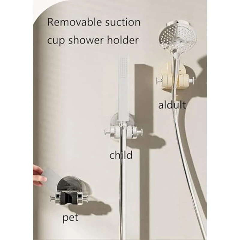 3Pcs Suction Cup Shower Holder,Shower Head Holder Wall Mount,Universal Suction Cup Shower Holder Adjustable Easy Install