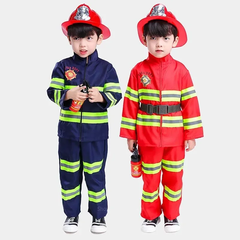 

Halloween Kids Firefighter Uniform Children Sam Fireman Role Work Clothing Suit Boy Kids Cosplay Costume Party Costume Gift