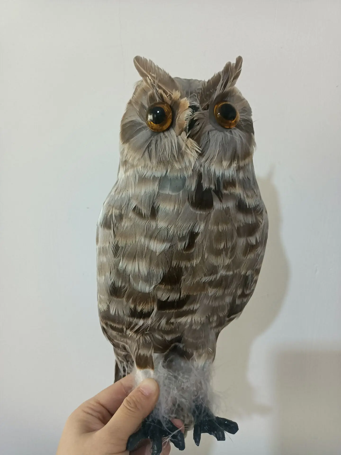 

gray foam and feather big owl hard model home garden decoration gift about 32cm b2592