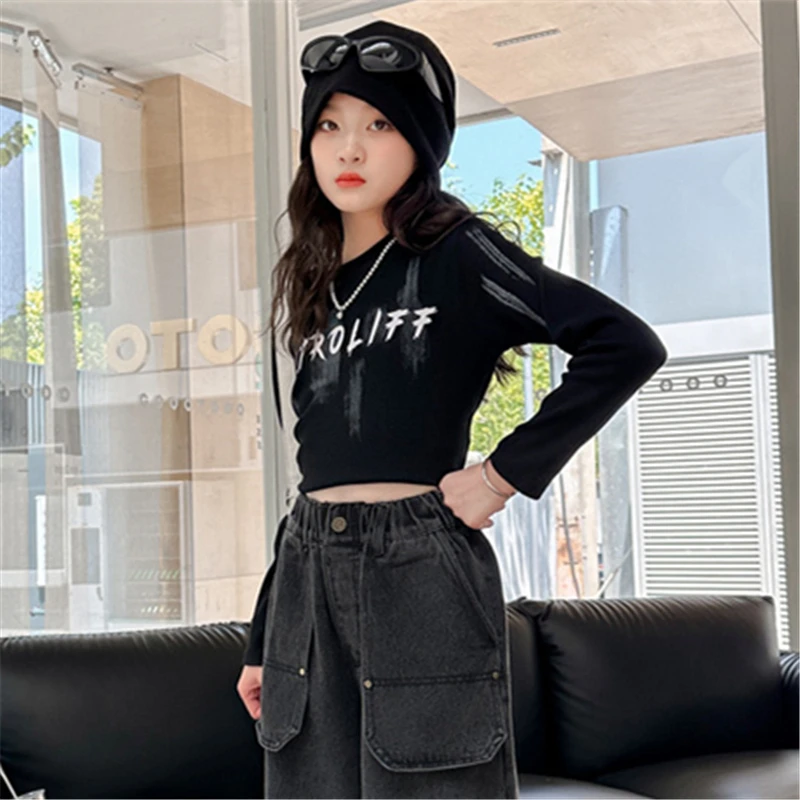 Children's Clothing Long Sleeve Casual T-Shirt for Kids Girls Cotton Tees Tops Baby Letter Print Tshirt 5 6 7 8 9 10 11 12 13 14 image 4
