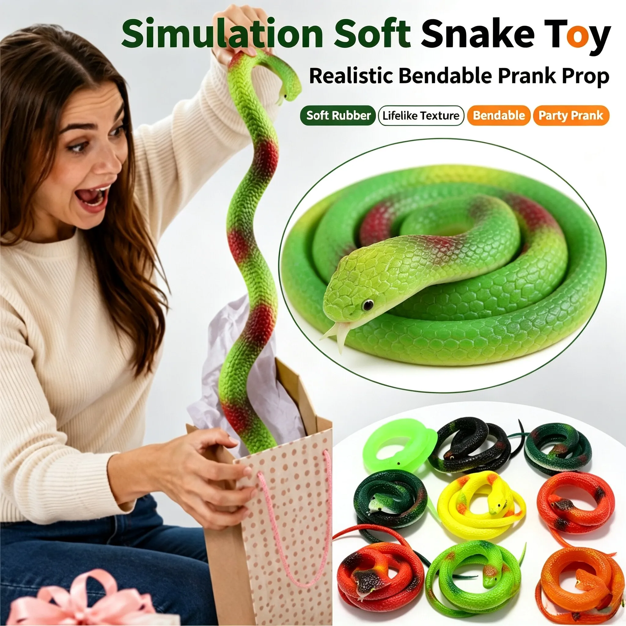 Realistic Soft Rubber Snake Toy Lifelike Bendable Prank Prop, Scary Tricky Joke Gag Gift Halloween Party Prank Games Desk Decor