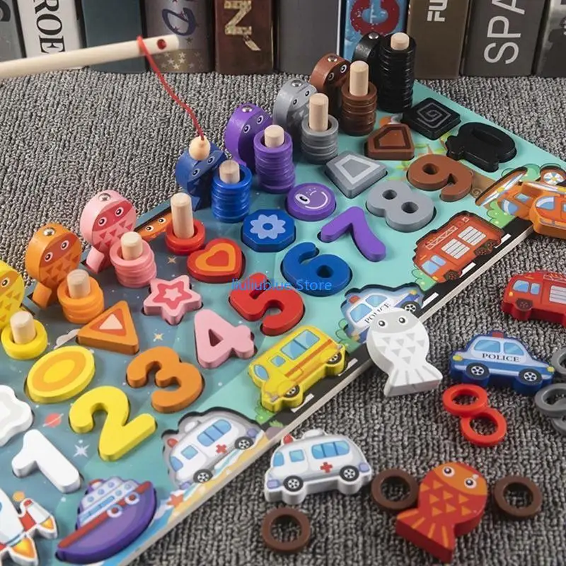 

for Toddlers Wooden Number Shapes Car Blocks Math Counting Sorter Puzzle Board Preschool Education 62CF