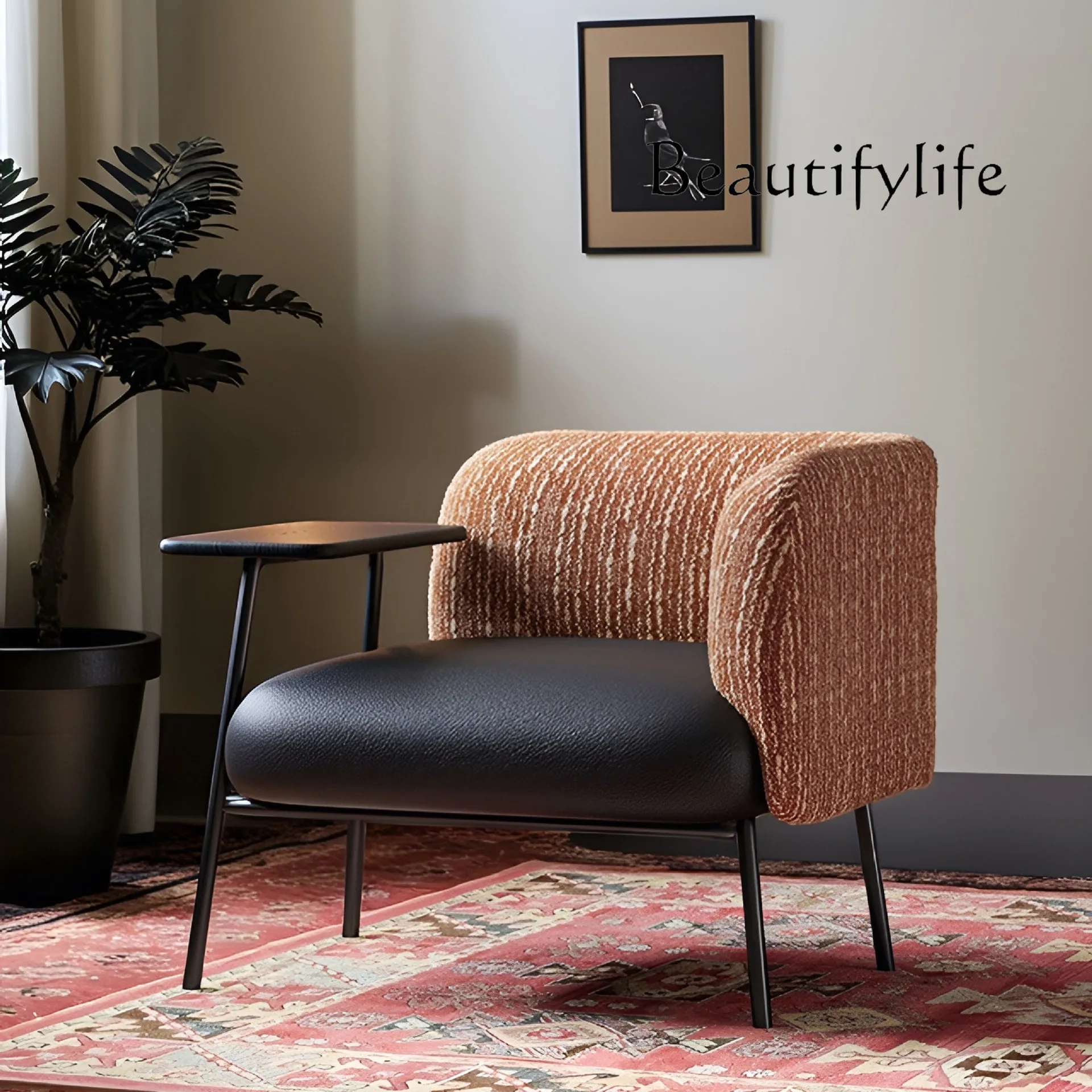 

Italian light luxury single sofa chair home living room with table designer medieval balcony leisure